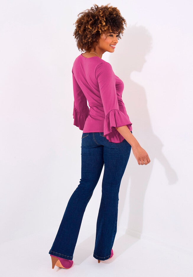 Stretch Knit Bell Sleeve Top, HOT PINK, alternate image number null