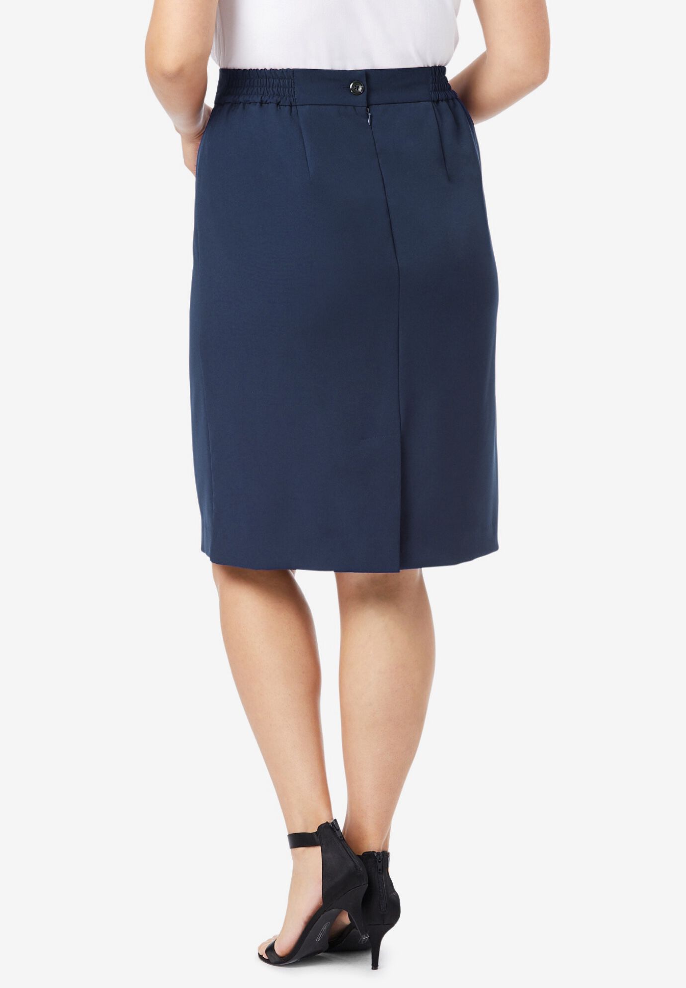 Tummy Control Bi-Stretch Pencil Skirt, NAVY, alternate image number 2