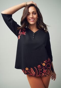 Stretch Cotton Henley Top