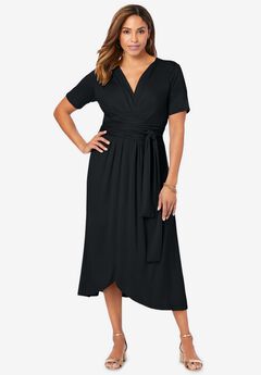 Stretch Knit Tie-Waist Midi Dress