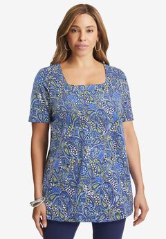 Stretch Cotton Square Neck Tunic