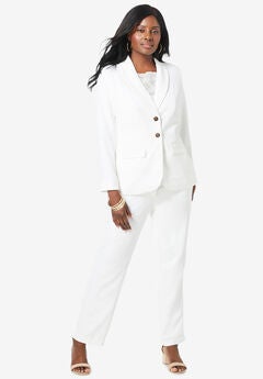 2-Piece Stretch Crepe Single-Breasted Pantsuit