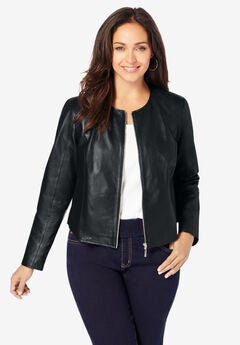 Collarless Leather Jacket