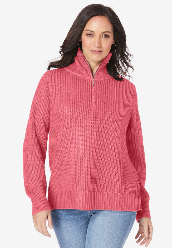 Shaker Quarter Zip Pullover, TEA ROSE, hi-res image number null