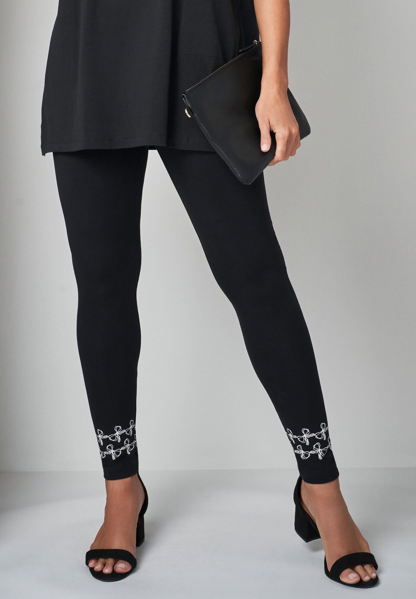 Everyday Stretch Cotton Legging, BLACK BOW BORDER, hi-res image number 0