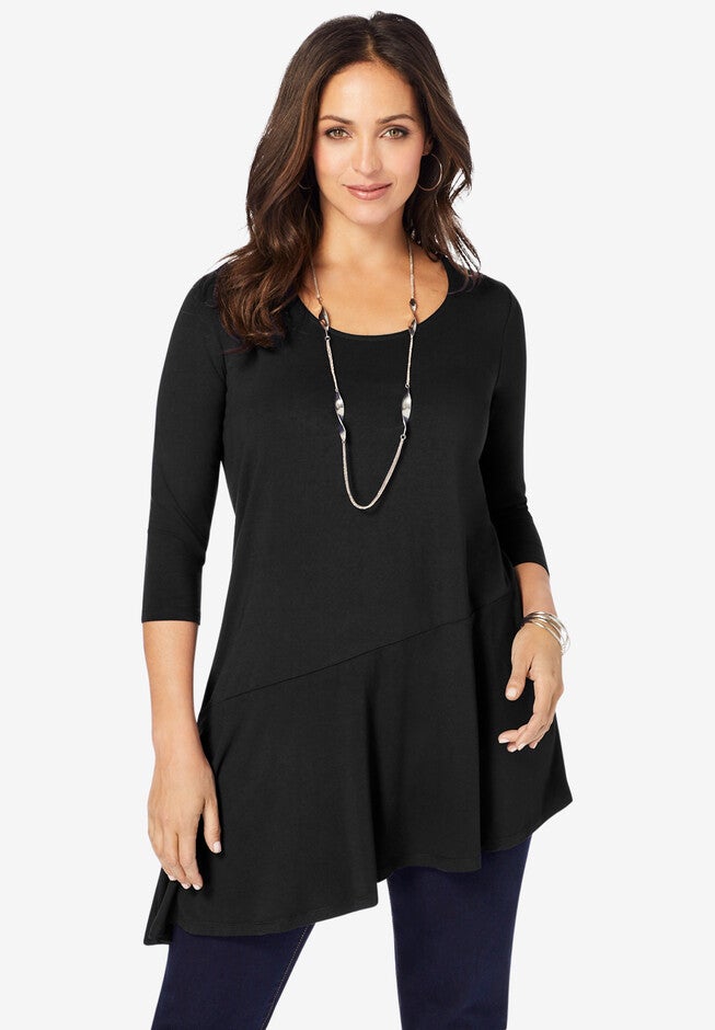 Asymmetrical Hem Tunic, BLACK, hi-res image number null