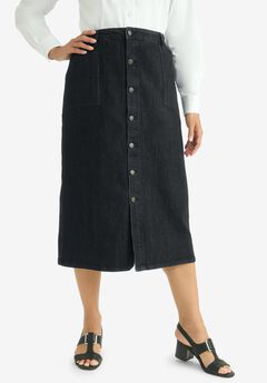 True Fit Button-Front Midi Skirt