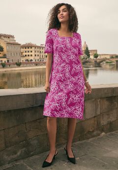 Stretch Cotton Square Neck Midi Dress
