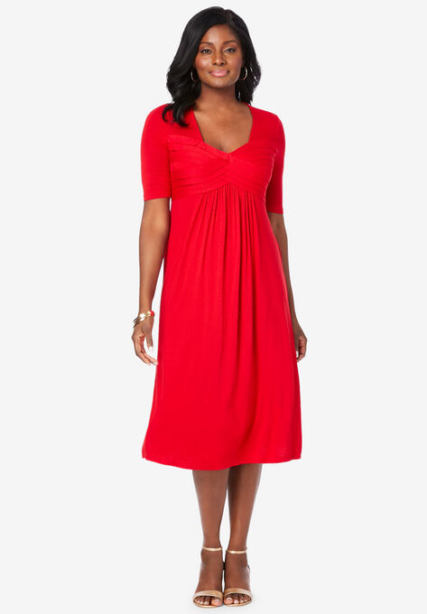 Pleated Tunic Dress, VIVID RED, hi-res image number null