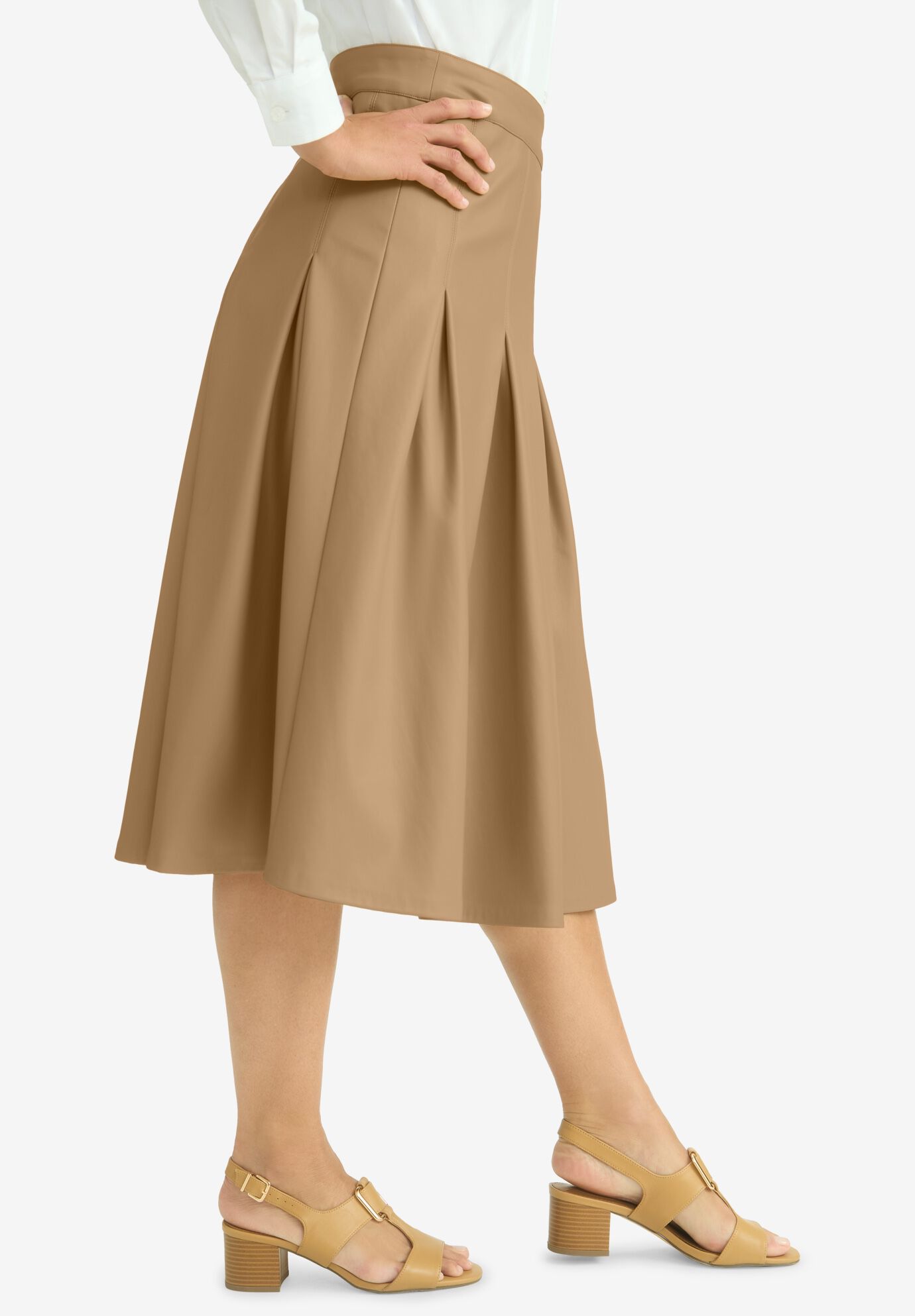 Faux Leather Pleated Midi Skirt, SOFT CAMEL, alternate image number 3