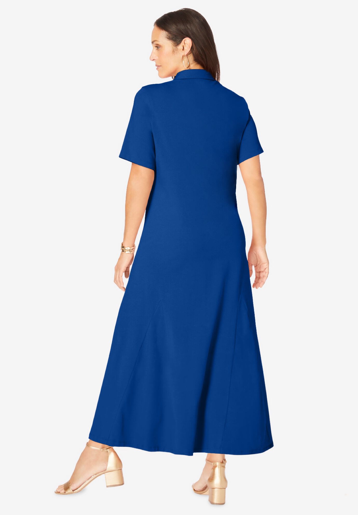 Stretch Cotton Button Front Maxi Dress, DARK SAPPHIRE, on-hover image number 1