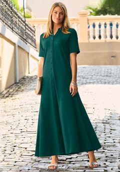Stretch Cotton Button Front Maxi Dress