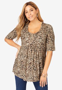 Stretch Knit Pleated Tunic