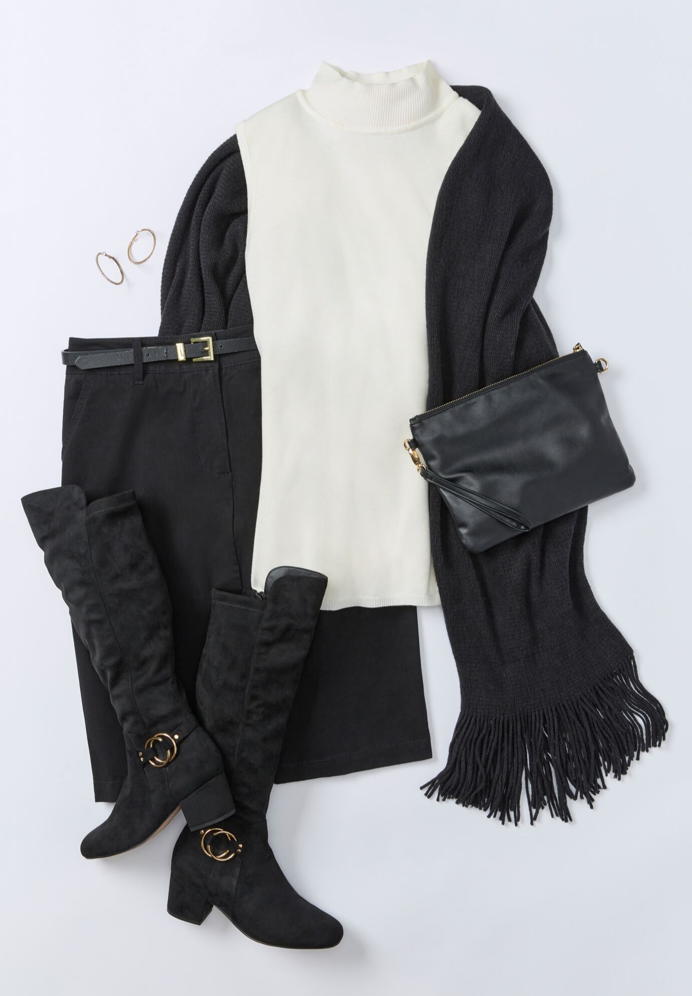 Stretch Cotton Chino Skirt, BLACK, alternate image number 2