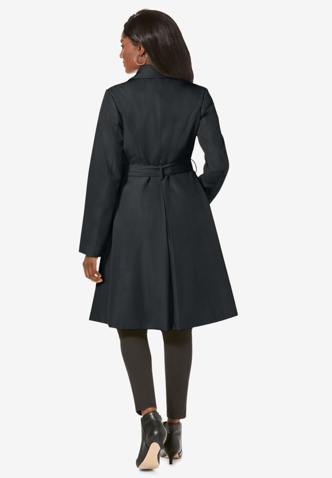 Pleated Trench Coat, BLACK, on-hover image number 1