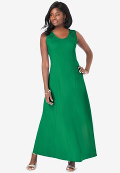 Stretch Cotton Crochet-Back Maxi Dress