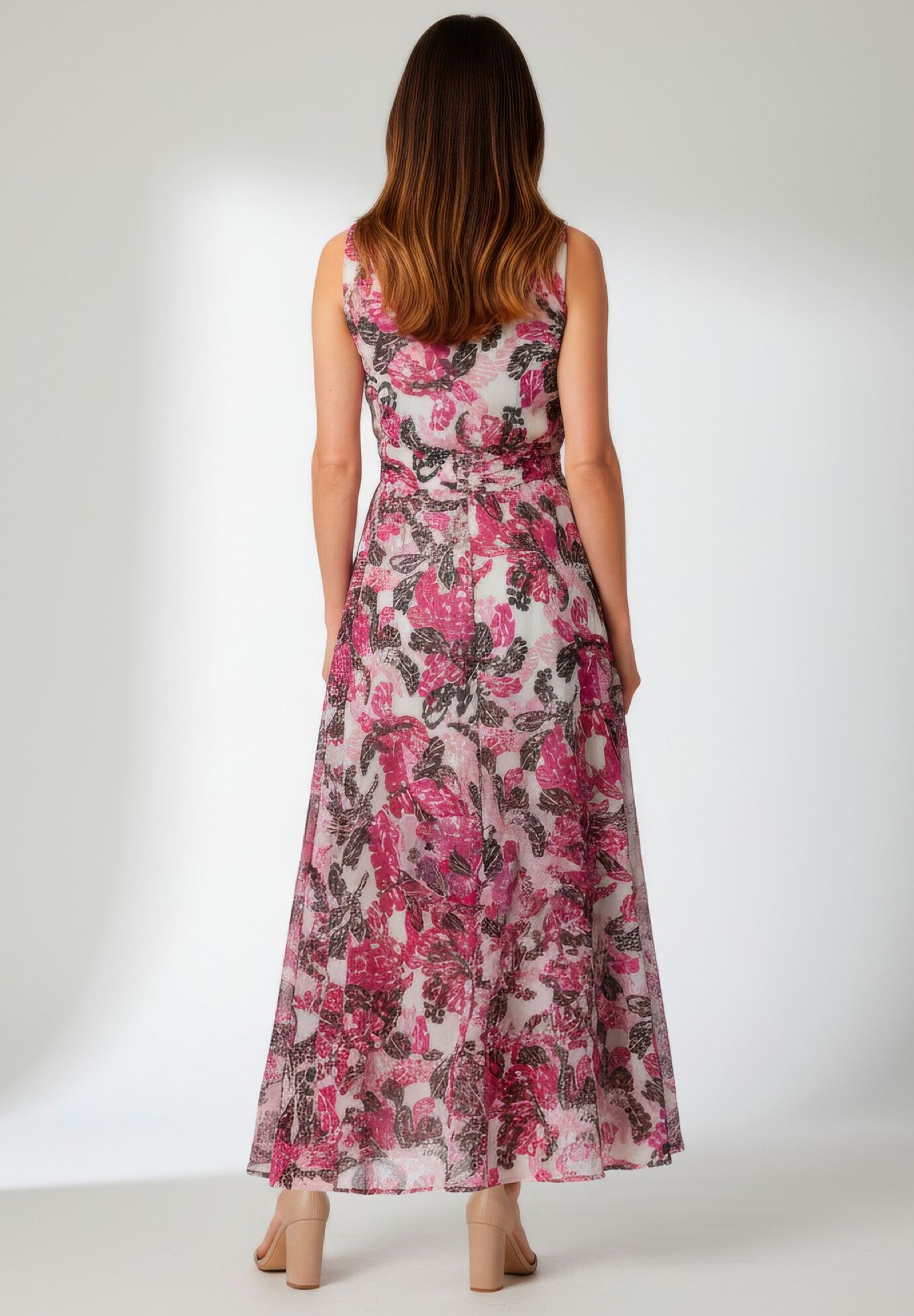 Georgette Flyaway Maxi Dress, PINK SKETCHED PETALS, on-hover image number 1