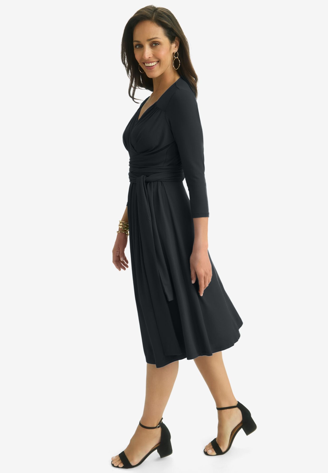 Sweetheart Wrap Midi Dress, BLACK, alternate image number 2