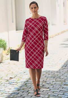 Stretch Cotton Boatneck Shift Dress