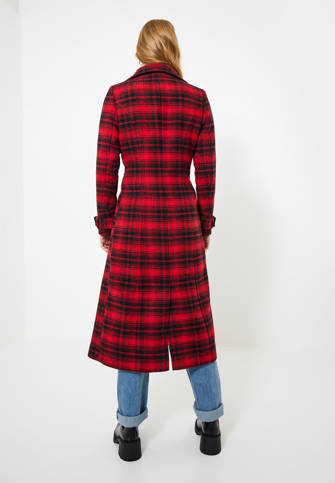 Wool-Blend Double Breasted Coat, RED MEGA PLAID, alternate image number 3