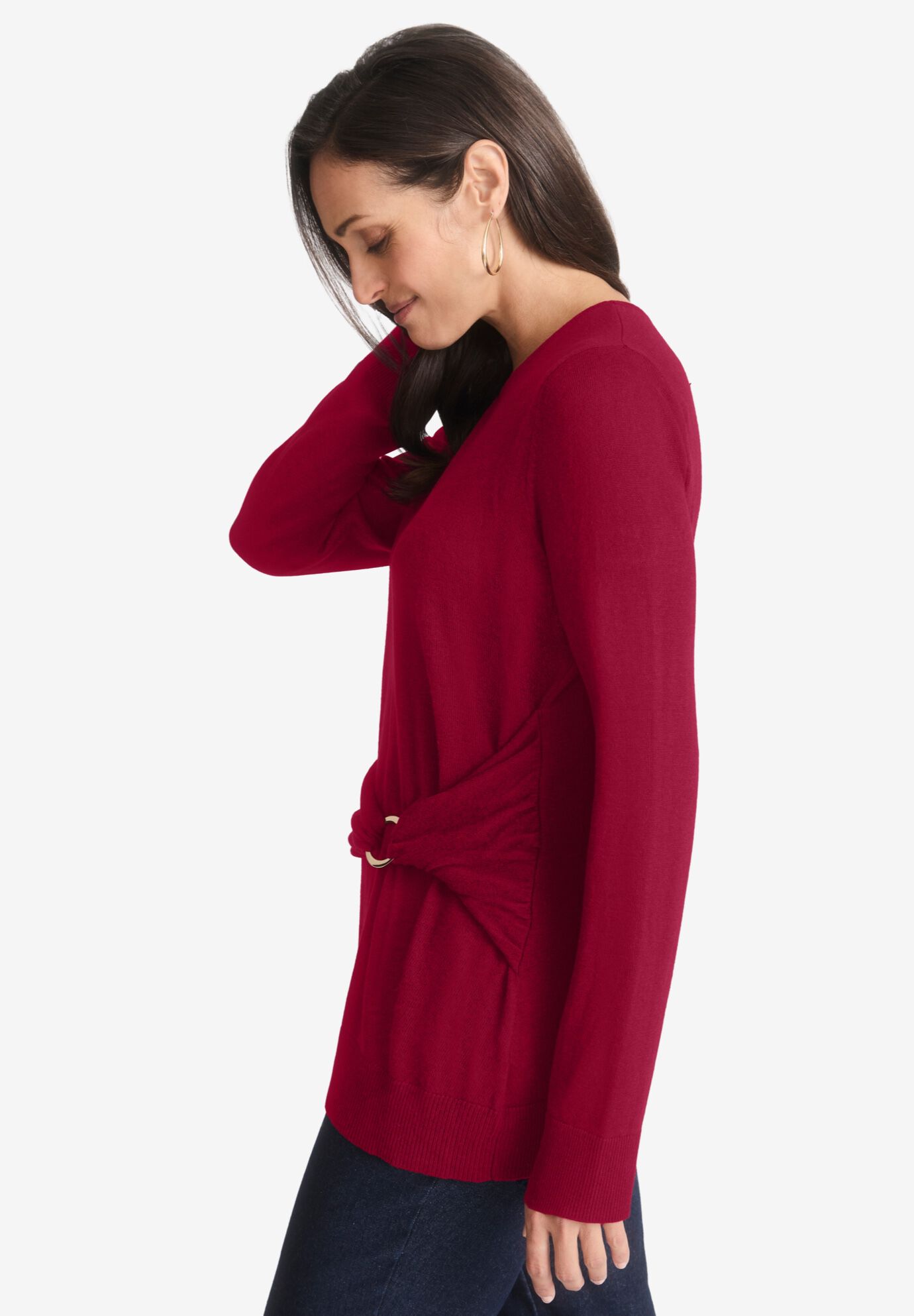 Shirred Waist Crewneck Sweater, , alternate image number 2