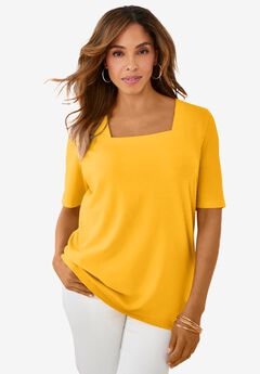 Stretch Cotton Square Neck Tee