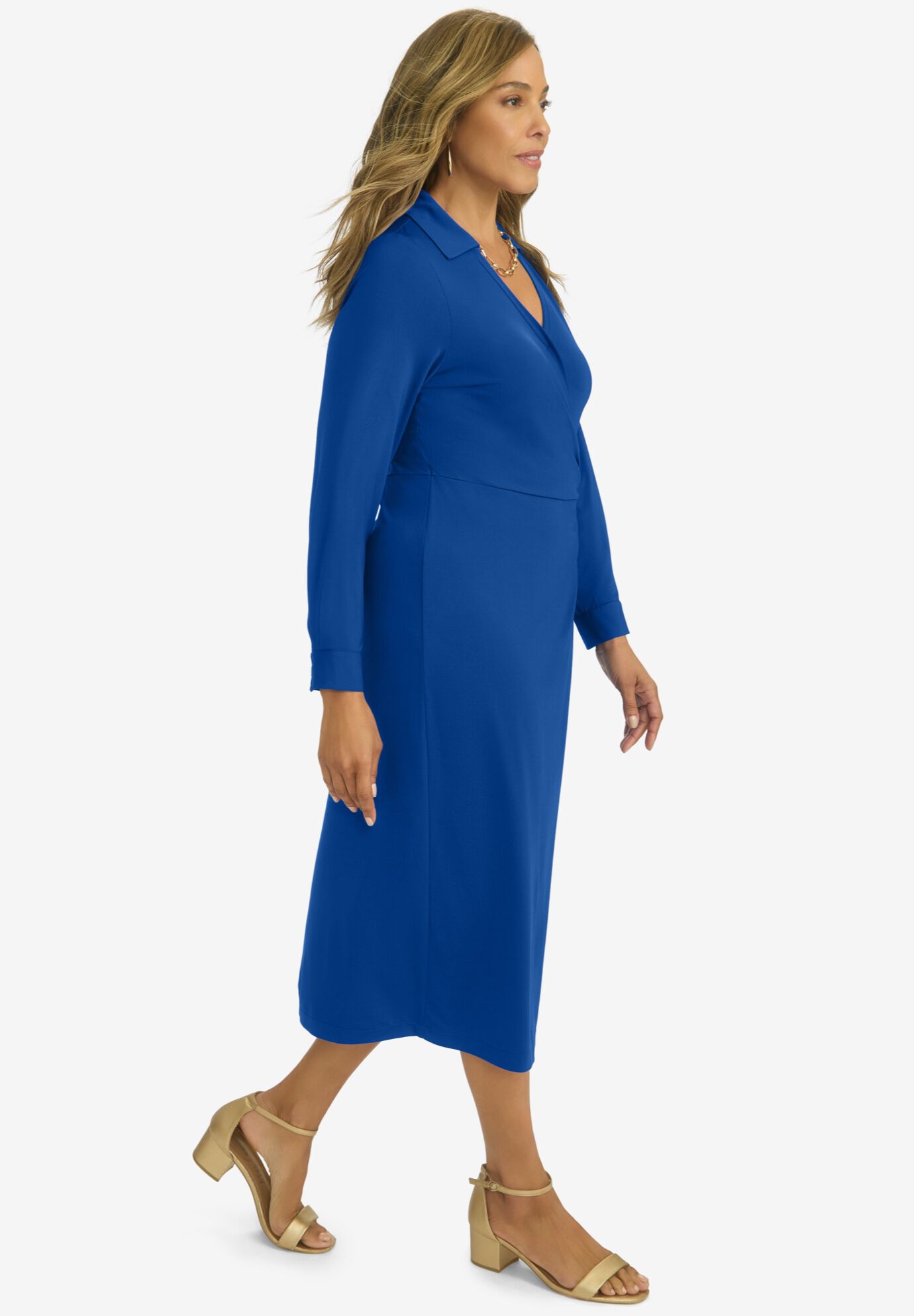 Side Knot Midi Wrap Dress, DARK SAPPHIRE, alternate image number 2