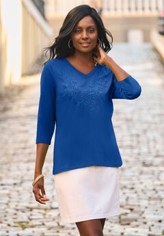Stretch Cotton Embroidered Tee