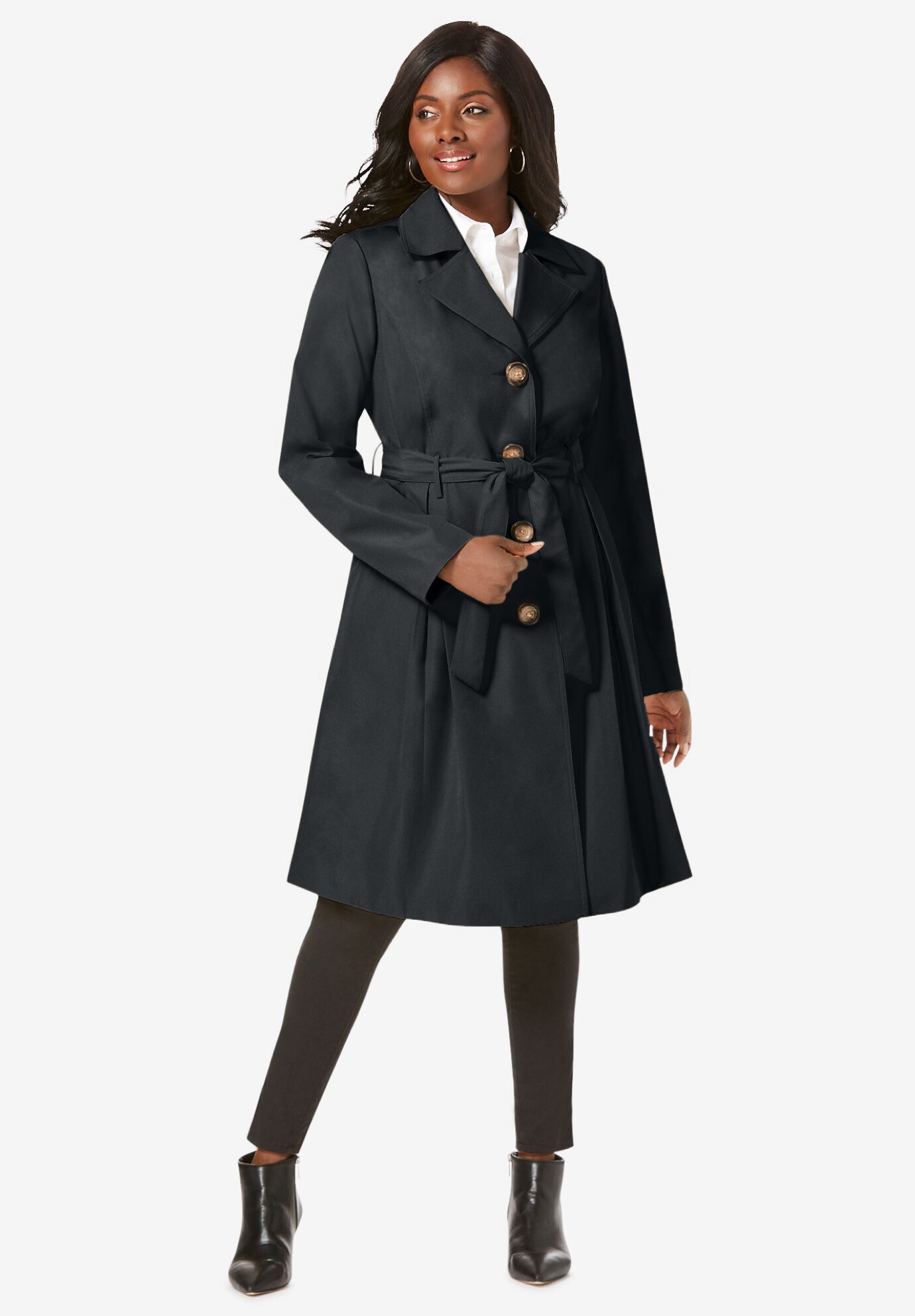 Pleated Trench Coat, BLACK, hi-res image number 0