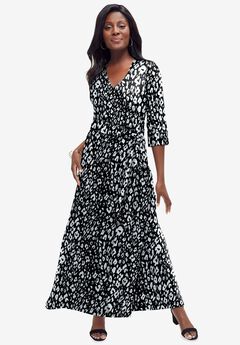Stretch Knit Faux Wrap Maxi Dress