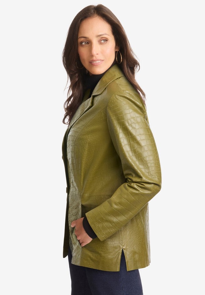 Croc Leather Blazer, MOSS GREEN, alternate image number null