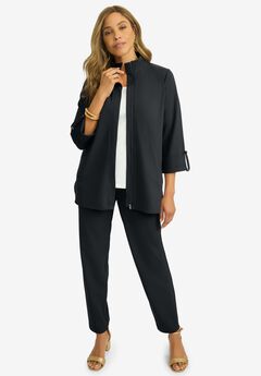 Knit Crepe Winged Collar Set