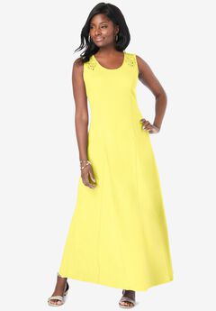 Stretch Cotton Crochet-Back Maxi Dress