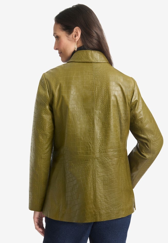 Croc Leather Blazer, MOSS GREEN, on-hover image number null