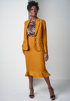 2-Piece Stretch Crepe Peplum Skirt Suit