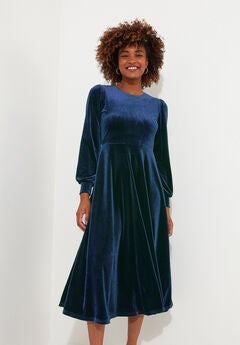 Crew Neck Velvet Midi Dress