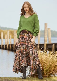 Checkered Hanky Hem Maxi Skirt