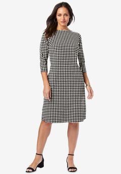Stretch Cotton Boatneck Shift Dress