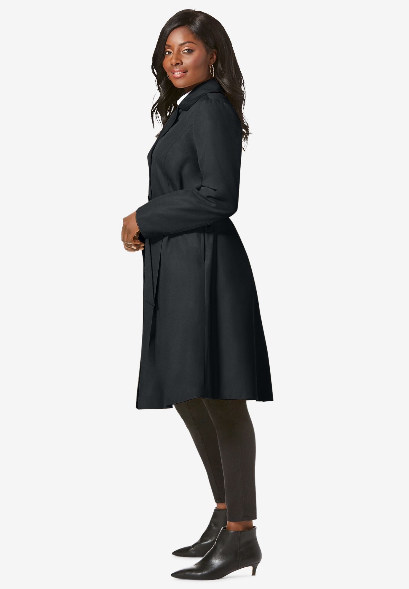 Pleated Trench Coat, BLACK, alternate image number 2
