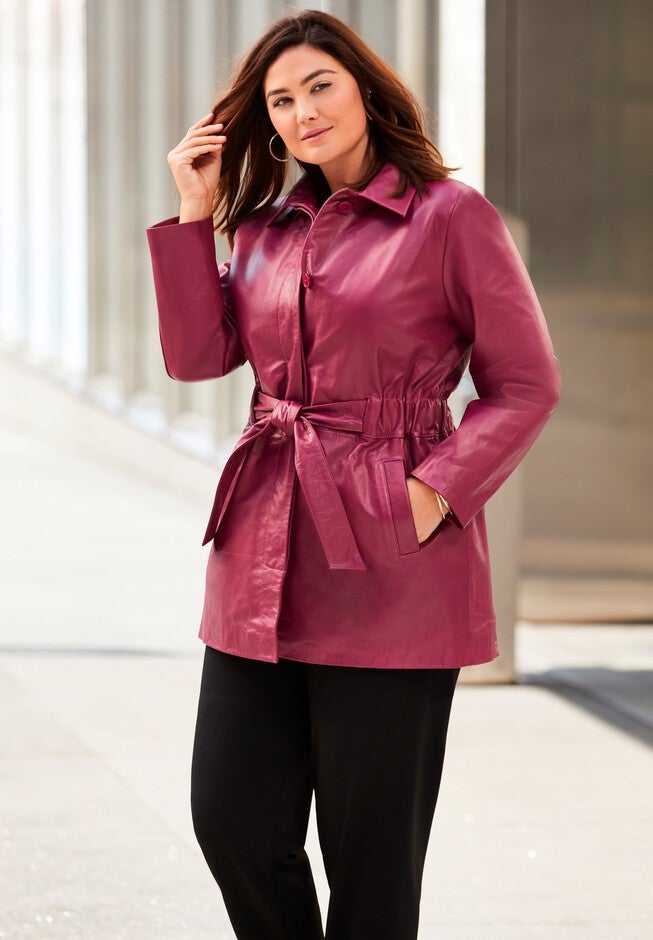 Cinched Waist Leather Jacket, , alternate image number 3