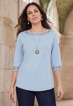 Stretch Cotton Lattice Boatneck Tunic
