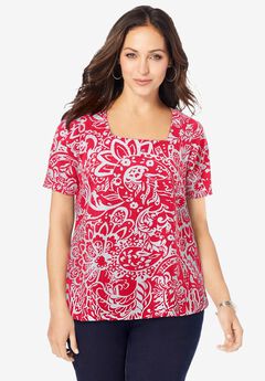 Stretch Cotton Square Neck Tee