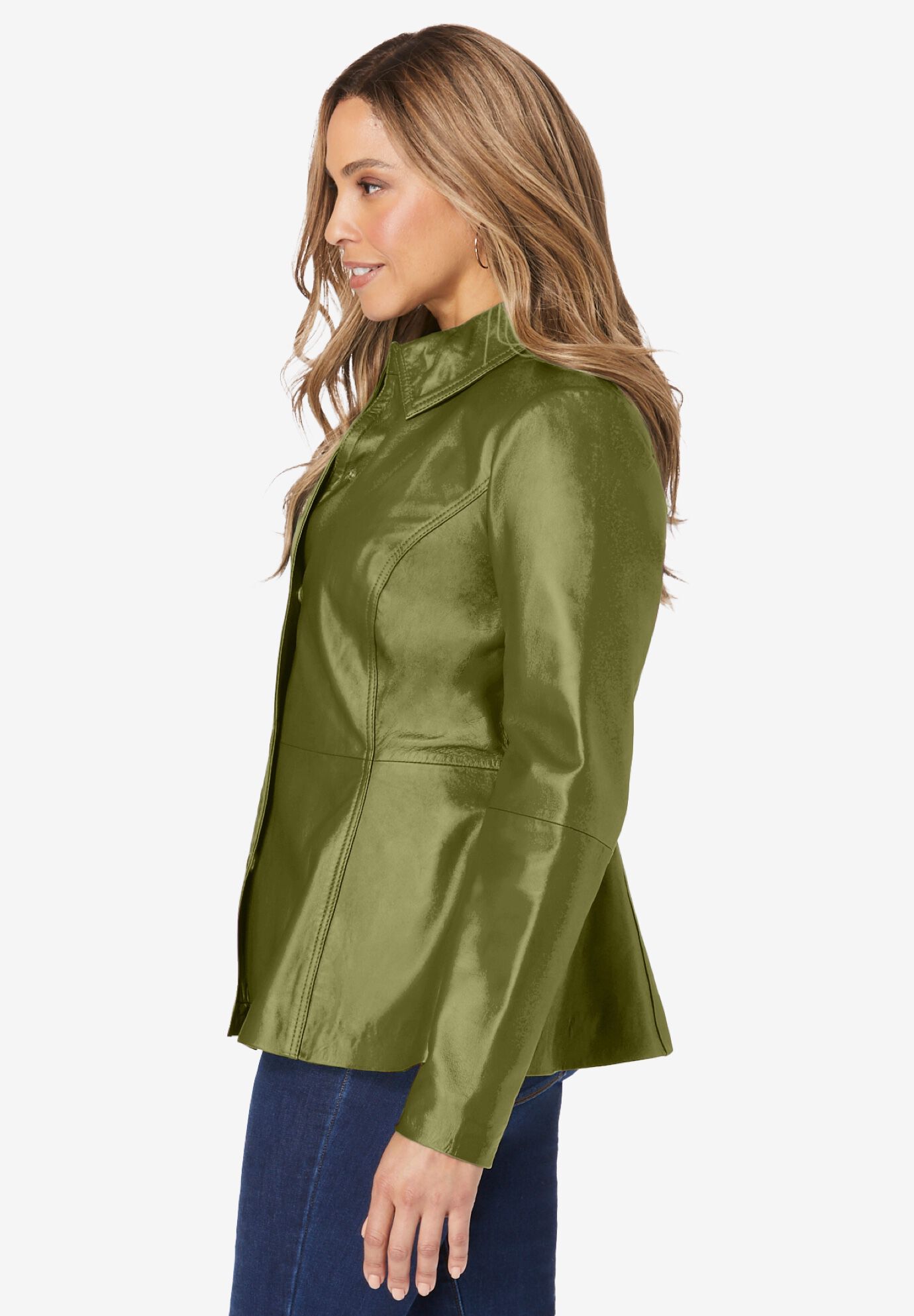 Leather Peplum Jacket, MOSS GREEN, alternate image number 2