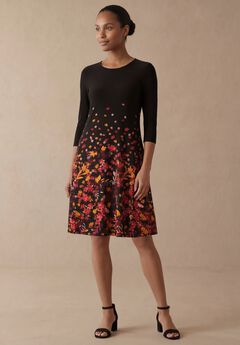 Stretch Knit Three-Quarter Sleeve T-shirt Dress
