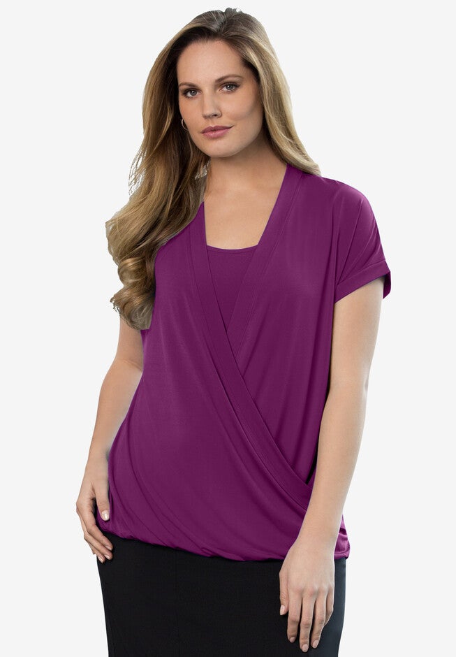 Surplice Wrap Top, PURPLE TULIP, hi-res image number null