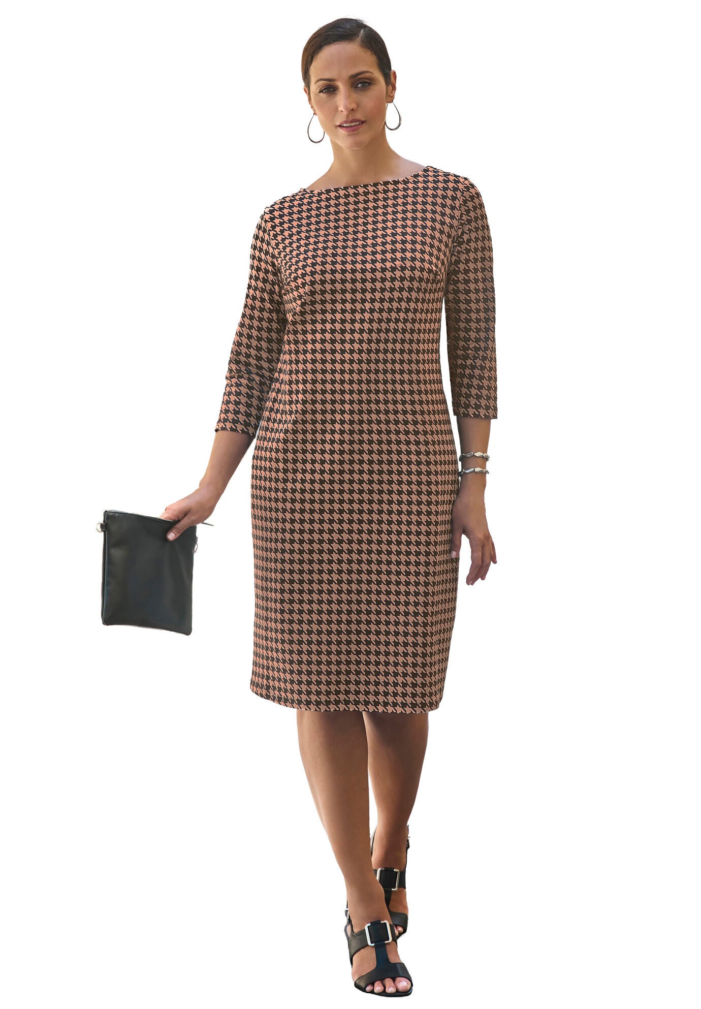 Stretch Cotton Boatneck Shift Dress