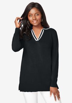 Fine Gauge Contrast Tipped Collar Sweater