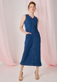 Denim Button Midi Dress