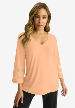Stretch Knit Mesh Inset Sleeve Tunic