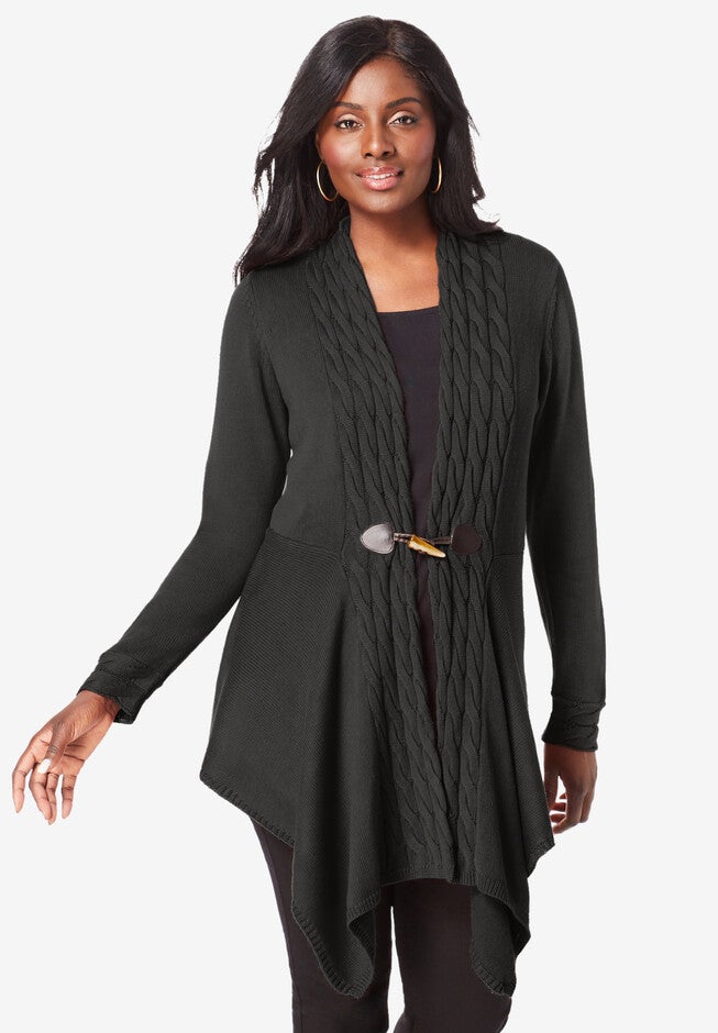 Toggle-Front Cardigan, BLACK, hi-res image number null